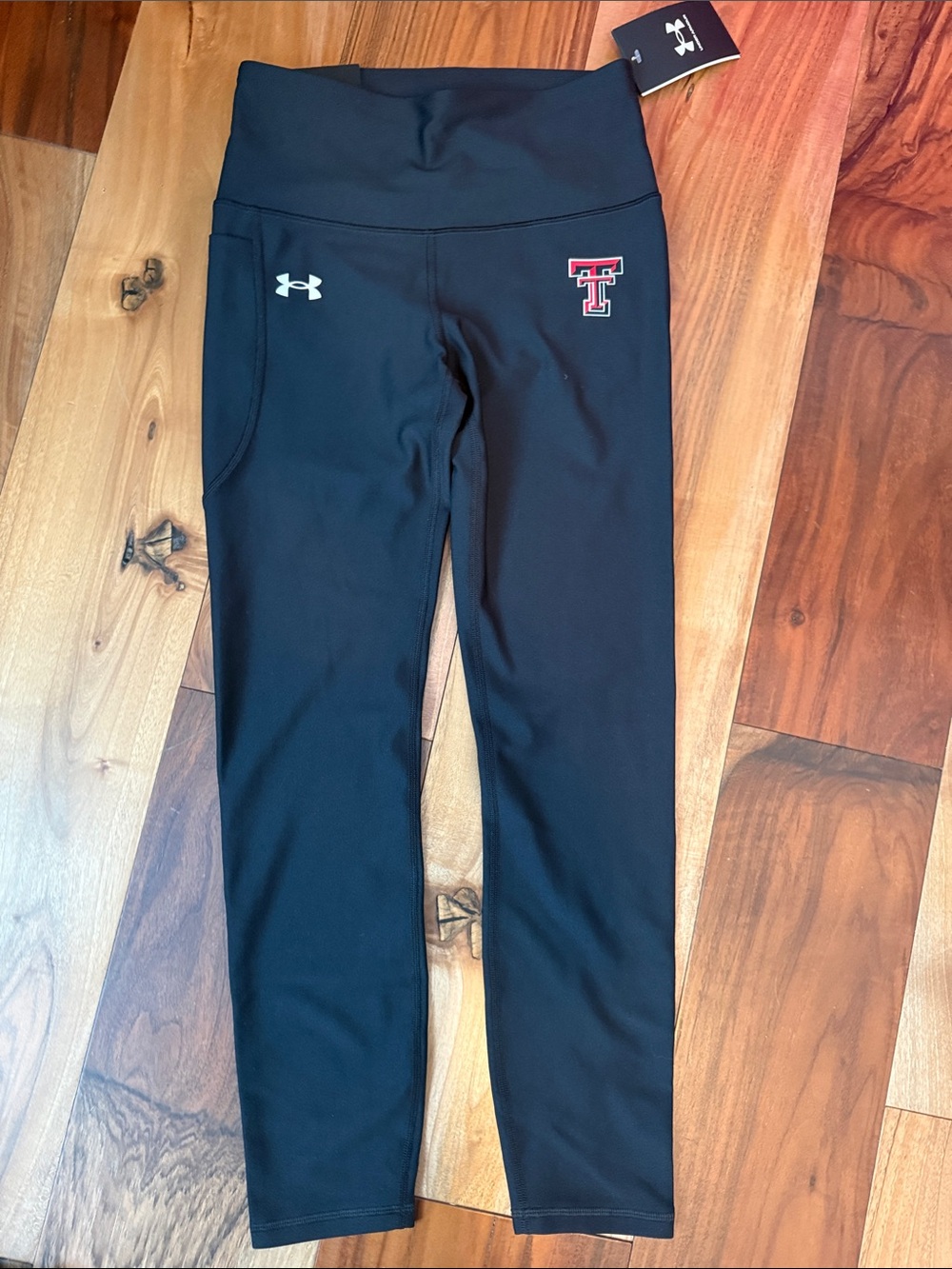Under Armour Black Leggings with Red TT Accent and White Logo
